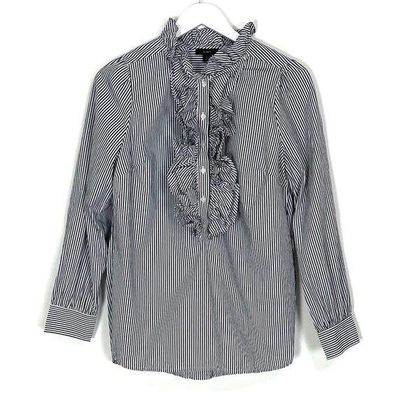 J. Crew Ruffle-Front Classic-Fit Boy Shirt in Stripe - Picture 2 of 12